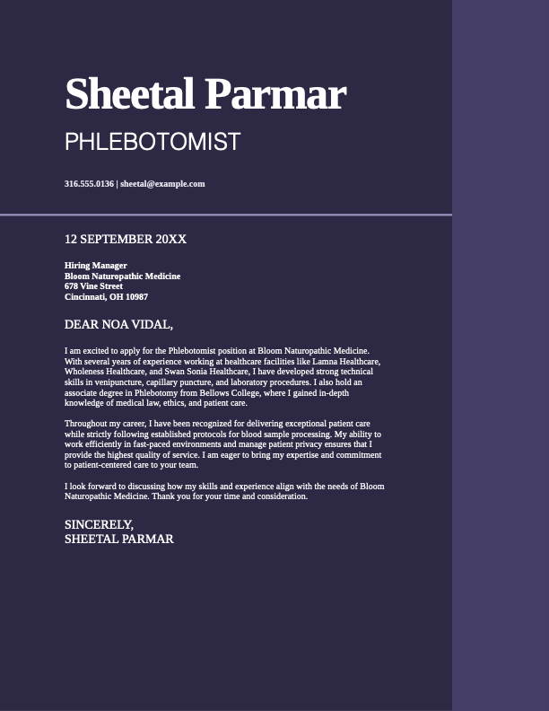 Simple ATS healthcare cover letter